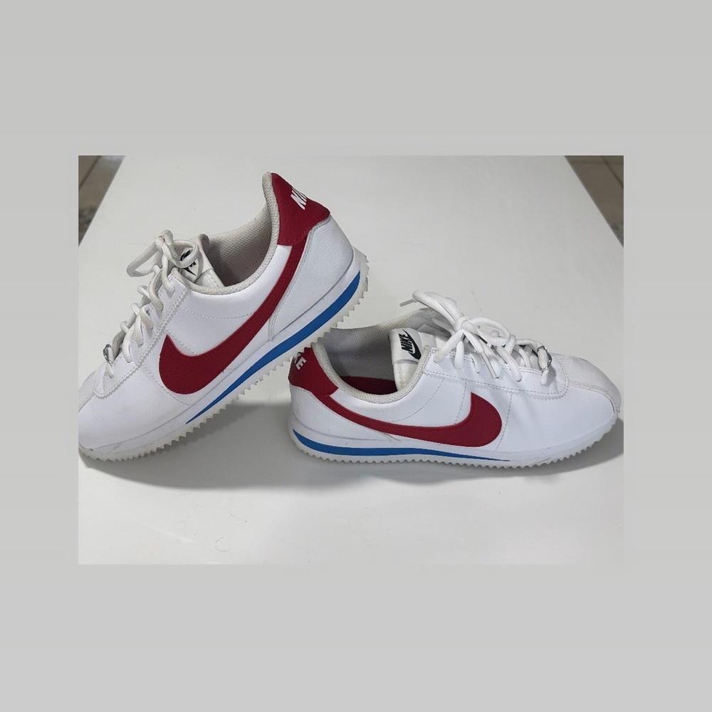 Nike White Sneakers with Red and Blue Accents